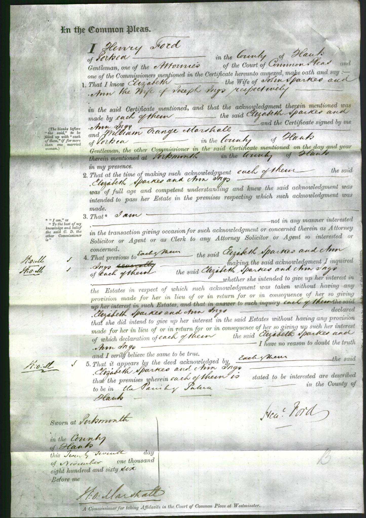 Court of Common Pleas - Elizabeth Sparkes and Ann Ings-Original Ancestry