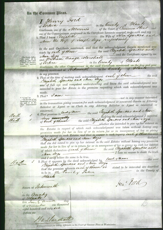 Court of Common Pleas - Elizabeth Sparkes and Ann Ings-Original Ancestry