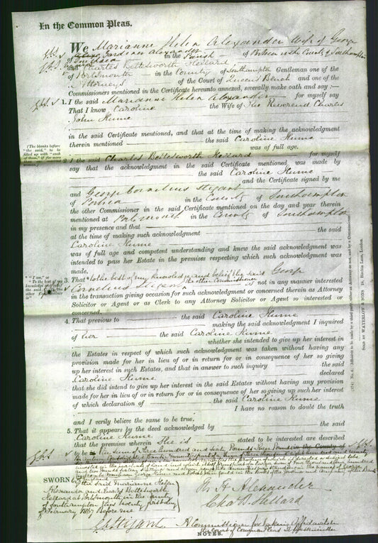 Court of Common Pleas - Caroline Hume-Original Ancestry