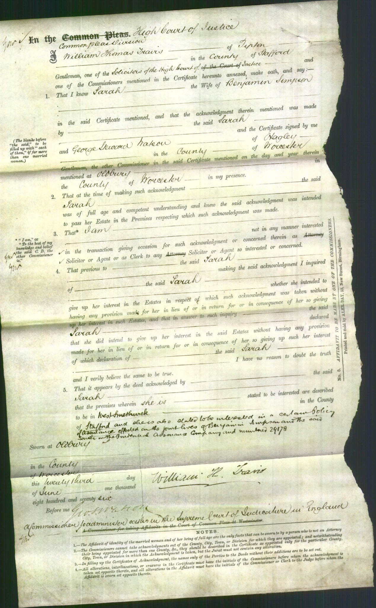 Court of Common Pleas - Sarah Simpson-Original Ancestry