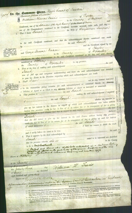 Court of Common Pleas - Sarah Simpson-Original Ancestry