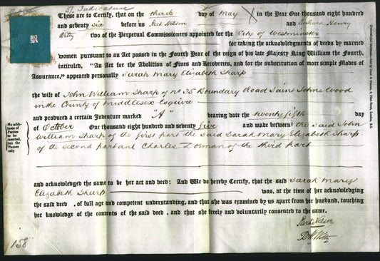 Deed by Married Women - Sarah Mary Elizabeth Sharp-Original Ancestry