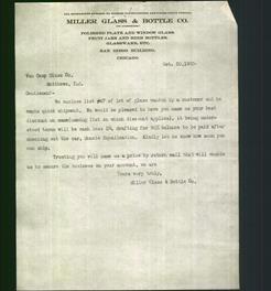 Letterhead - Miller Glass & Bottle Co.