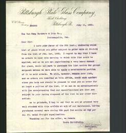 Letterhead - Pittsburgh Plate Glass Company