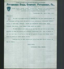Letterhead - Pittsburgh Steel Company
