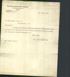 Letterhead - Republic Iron & Steel Company