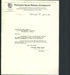 Letterhead - Pittsburgh Steel Company