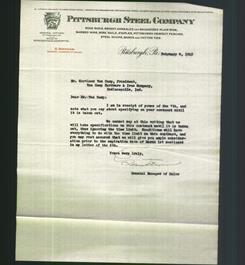 Letterhead - Pittsburgh Steel Company