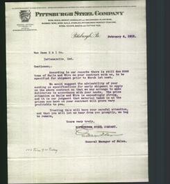 Letterhead - Pittsburgh Steel Company