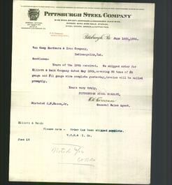 Letterhead - Pittsburgh Steel Company