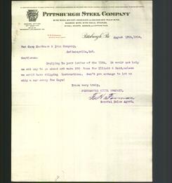 Letterhead - Pittsburgh Steel Company