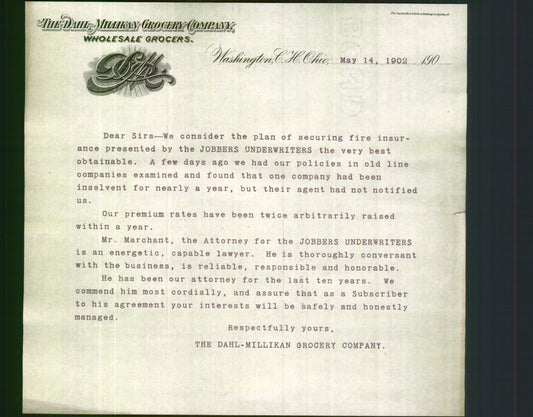 Letterhead - The Dahl - Millikan Grocery Company