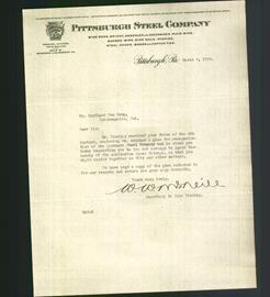 Letterhead - Pittsburgh Steel Company