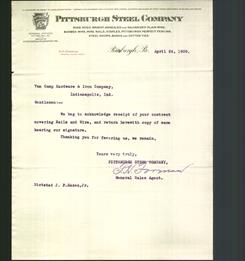 Letterhead - Pittsburgh Steel Company
