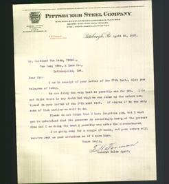 Letterhead - Pittsburgh Steel Company