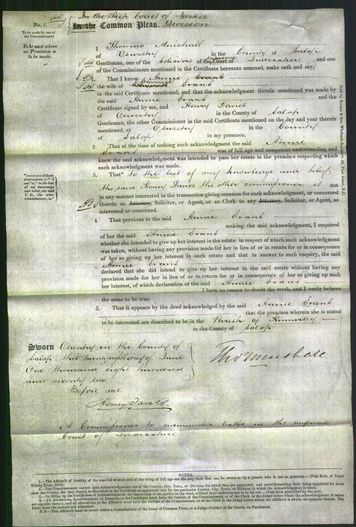 Court of Common Pleas - Anne Evans-Original Ancestry