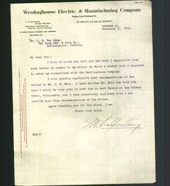 Letterhead - Westinghouse Electric & Manufacturing Company.