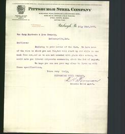 Letterhead - Pittsburgh Steel Company