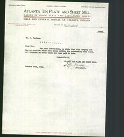 Letterhead - The Atlanta Tin Plate and Sheet Mill
