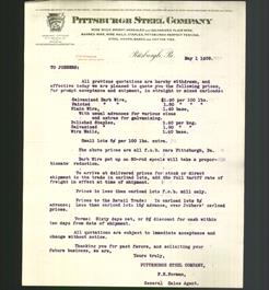 Letterhead - Pittsburgh Steel Company