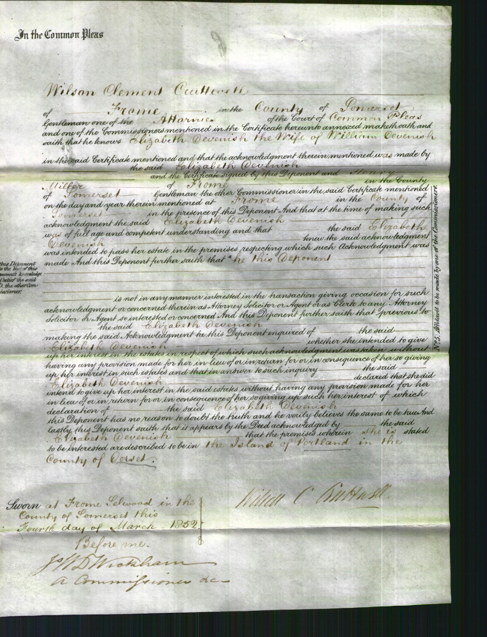 Court of Common Pleas - Elizabeth Devenish-Original Ancestry