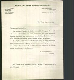 Letterhead - Southern Steel Company Reorganization Committee