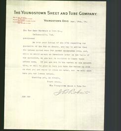 Letterhead - The Youngstown Sheet and Tube Company