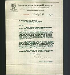 Letterhead - Pittsburgh Steel Company