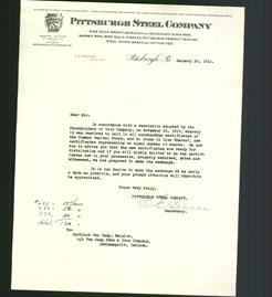Letterhead - Pittsburgh Steel Company