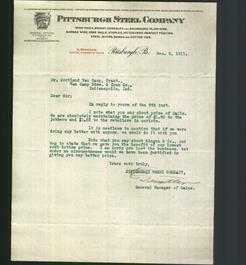 Letterhead - Pittsburgh Steel Company