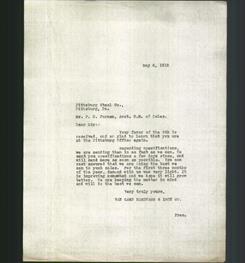 Letter - Pittsburgh Steel Company