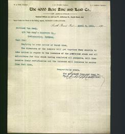 Letterhead - The 4000 Acre Zinc and Lead Co.