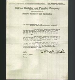 Letterhead - Shirley Radiator and Foundry Company