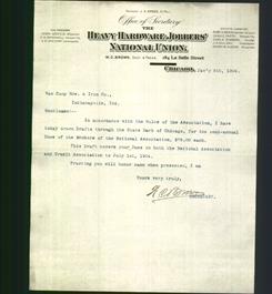 Letterhead - The Heavy Hardware Jobbers' National Union