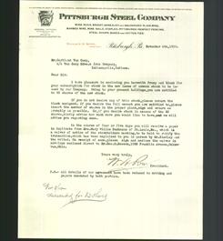 Letterhead - Pittsburgh Steel Company