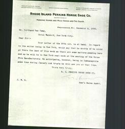 Letterhead - Rhode Island Perkins Horse Shoe Co.