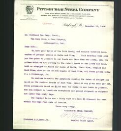 Letterhead - Pittsburgh Steel Company