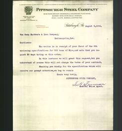 Letterhead - Pittsburgh Steel Company