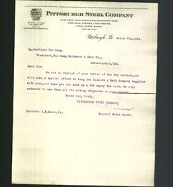 Letterhead - Pittsburgh Steel Company