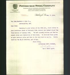Letterhead - Pittsburgh Steel Company