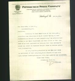 Letterhead - Pittsburgh Steel Company