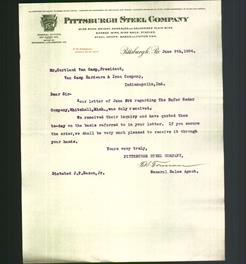 Letterhead - Pittsburgh Steel Company