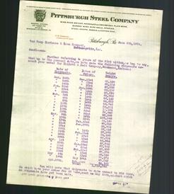 Letterhead - Pittsburgh Steel Company
