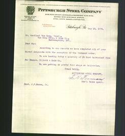 Letterhead - Pittsburgh Steel Company