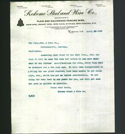 Letterhead - Kokomo Steel and Wire Co.