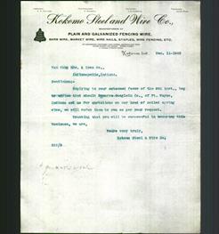 Letterhead - Kokomo Steel and Wire Co.