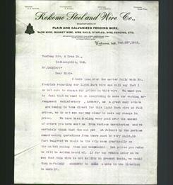 Letterhead - Kokomo Steel and Wire Co.