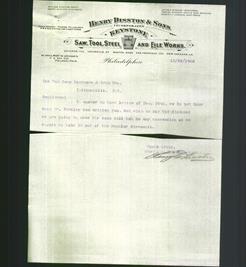 Letterhead - Henry Disston & Sons Incorporated