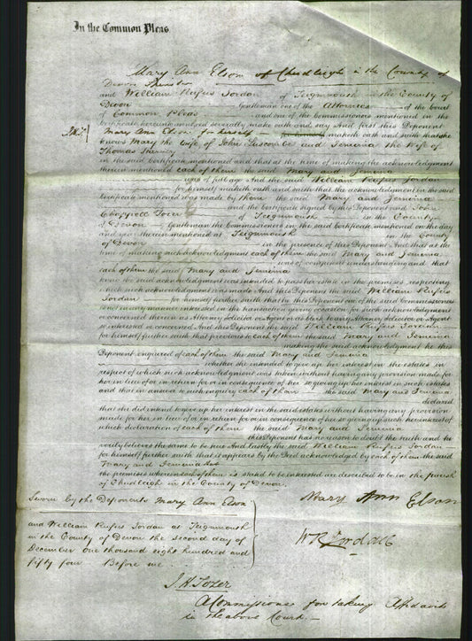 Court of Common Pleas - Mary Lerscombe and Jemima Harvey-Original Ancestry